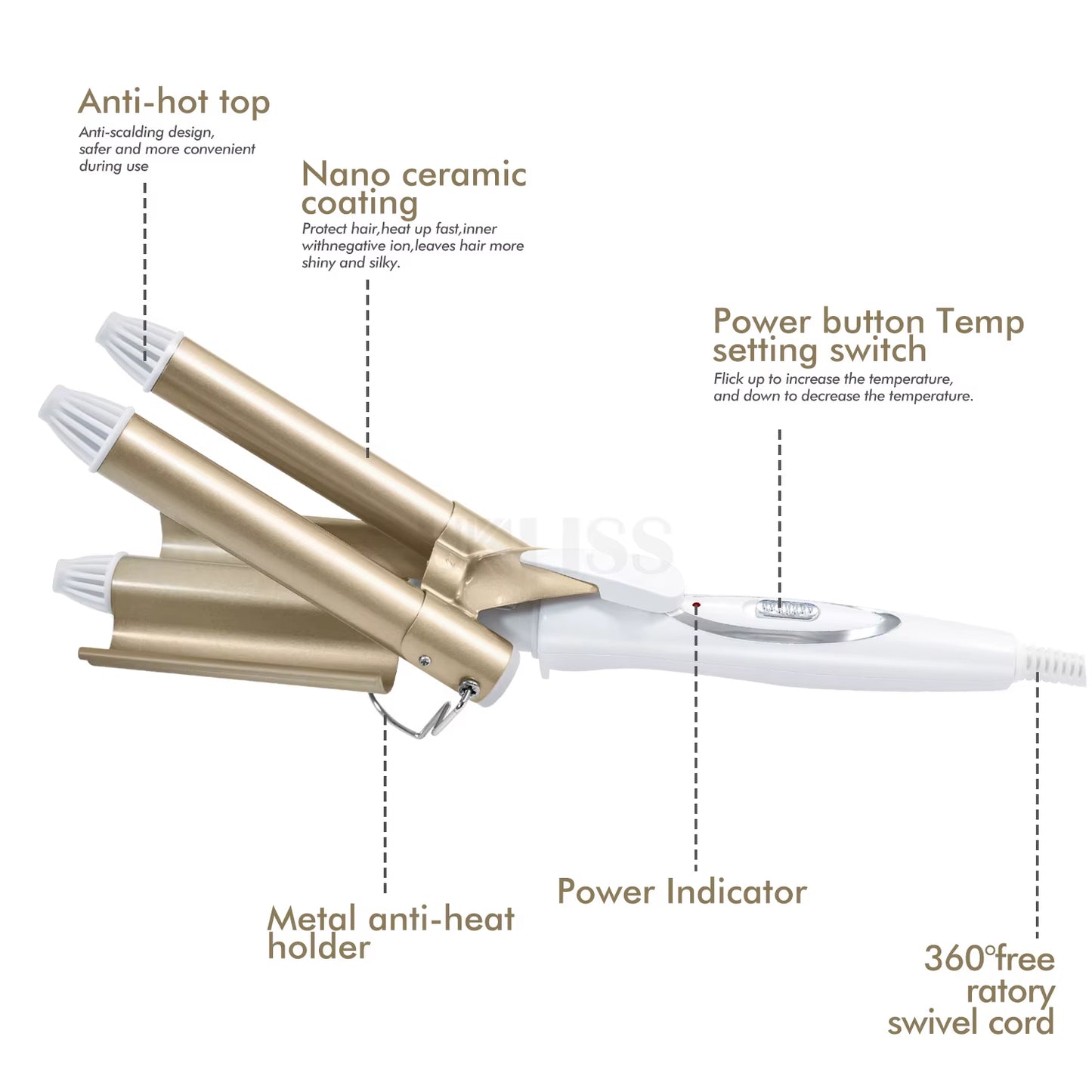 Triple Curling Iron 3 Barrel Hair Curler Crimp Big Wave Hair Waver Styling Tools Curling Wand Curl Machine