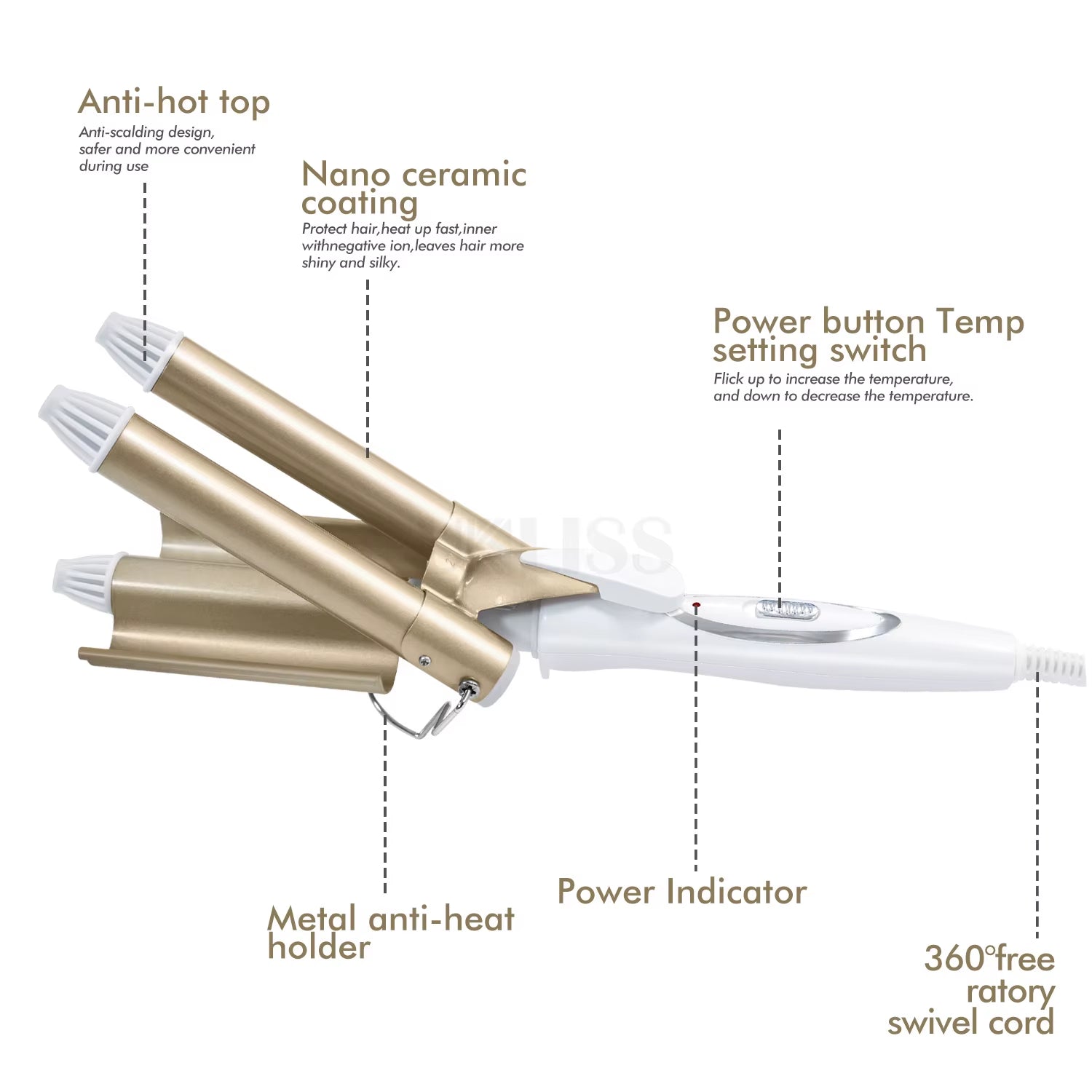 Triple Curling Iron 3 Barrel Hair Curler Crimp Big Wave Hair Waver Styling Tools Curling Wand Curl Machine